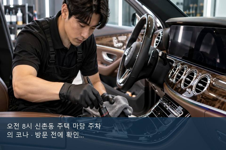 오전 8시 신촌동 주택 마당 주차의 코나 · 방문 전에 확인한 것